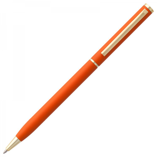 Ручка шариковая, оранжевая с золотистой отделкой