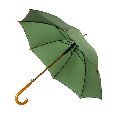 Зонт-трость, механический, деревянная ручка зелёный 350С
