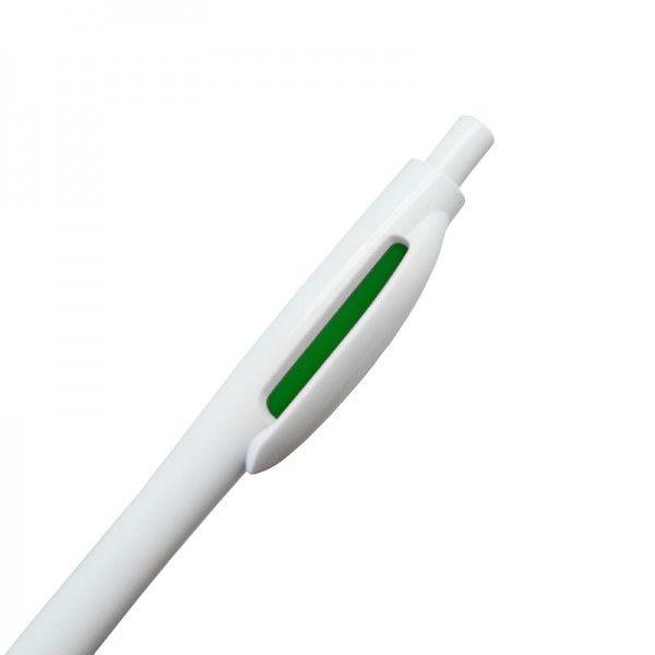 Ручка шариковая, белая с зеленой отделкой