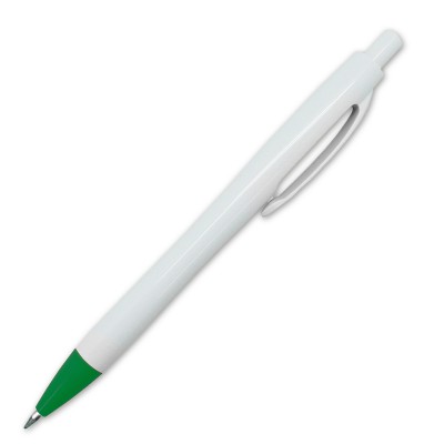 Ручка шариковая, белая с зеленой отделкой