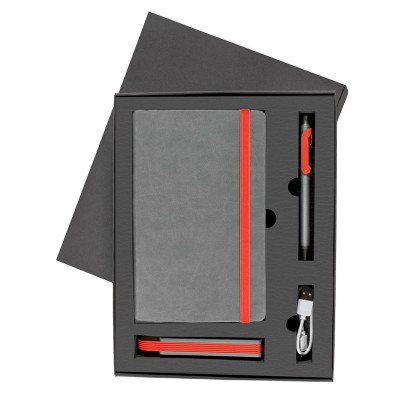 Набор: блокнот, ручка и зарядное устройство 2200мАh серый, красный