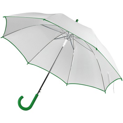 Зонт-трость, белый с зеленой отделкой, 101см