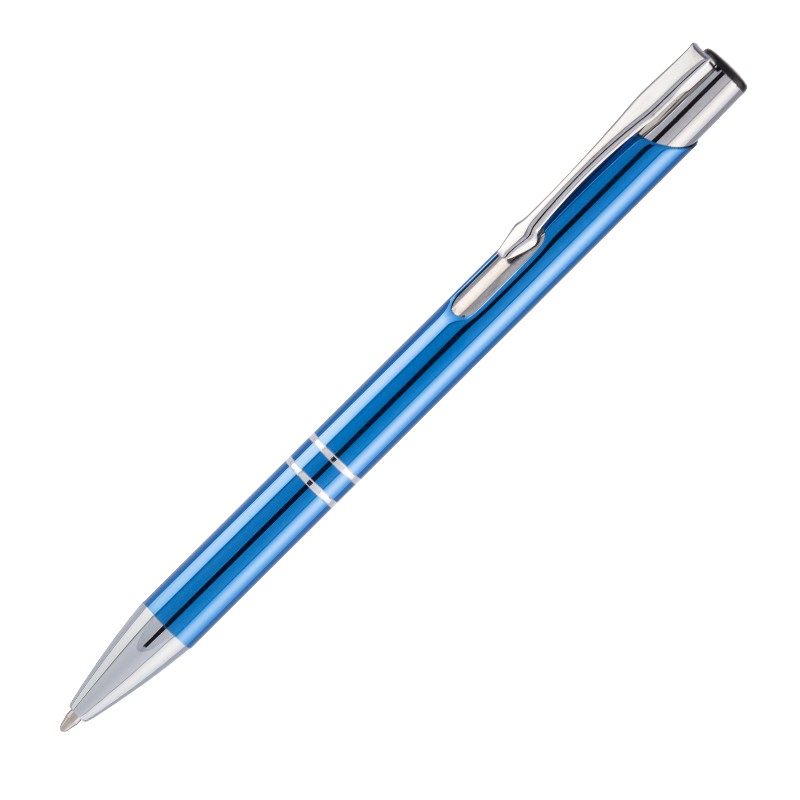 Ручка шариковая, синяя, отделка серебристая
