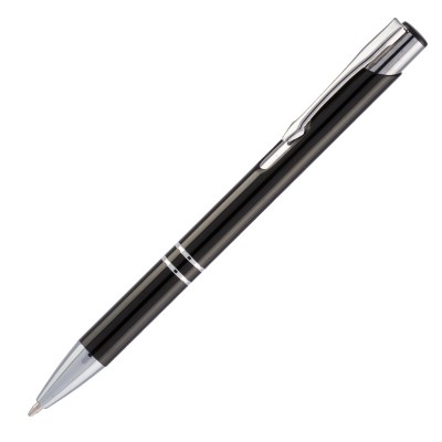 Ручка шариковая, черная, отделка серебристая