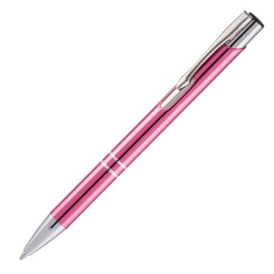 Ручка шариковая, розовая, отделка серебристая