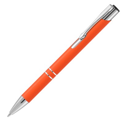 Ручка шариковая, оранжевая, серебристая отделка