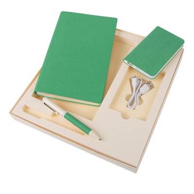 Набор подарочный: внешний аккумулятор 4000mAh, блокнот и ручка шариковая, зеленый