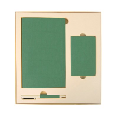Набор подарочный: внешний аккумулятор 4000mAh, блокнот и ручка шариковая, зеленый