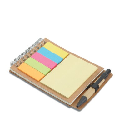 Блокнот из переработанной бумаги с ручкой и цветными закладками