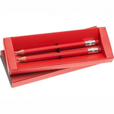 Набор: ручка и карандаш, дерево/металл, красный