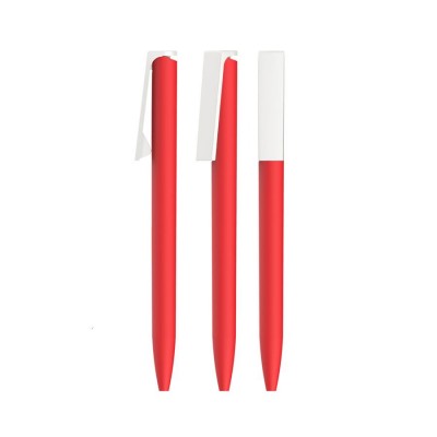 Ручка шариковая, пластик/soft touch, красный с белым