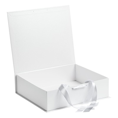 Коробка на лентах, 36,5x31,2x10,2см, переплетный картон, белая