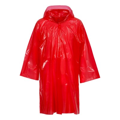 Дождевик-плащс капюшоном на липучке, 105х85 см, полиэтилен 40 мкр, красный