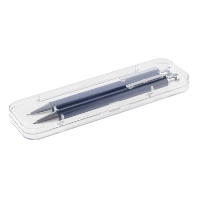 Набор ручка+карандаш, в футляре, металл; пластик, синий