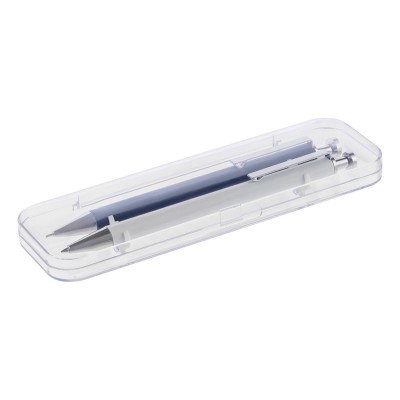 Набор ручка+карандаш, в футляре, металл; пластик, белый с синим