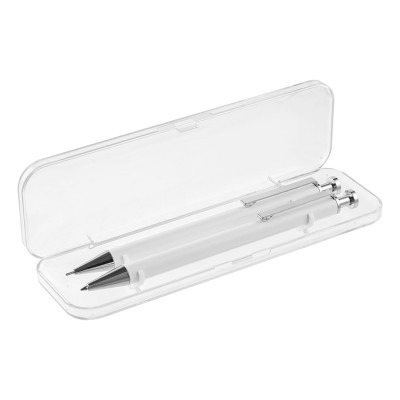 Набор ручка+карандаш, в футляре, металл; пластик, белый