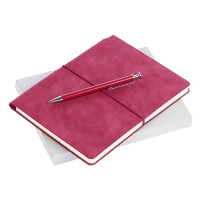 Набор ежедневник, недатированный+ручка искусственная кожа; металл; картон, розовый