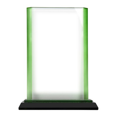 Награда прямоугольной формы, 16 х 5 х 21,5 см, стекло, прозрачный, зеленый