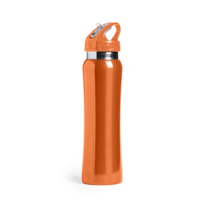 Бутылка для воды  с трубочкой 800мл, нержавеющая сталь, оранжевая