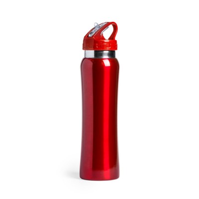 Бутылка для воды  с трубочкой 800мл, нержавеющая сталь, красная