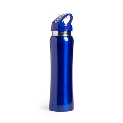 Бутылка для воды  с трубочкой 800мл, нержавеющая сталь, синяя