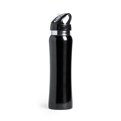 Бутылка для воды  с трубочкой 800мл, нержавеющая сталь, черная