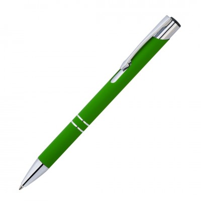 Ручка шариковая, светло-зеленая, серебристая отделка
