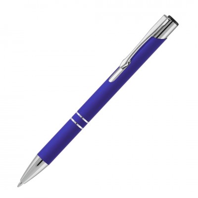 Ручка шариковая, ярко-синяя, серебристая отделка