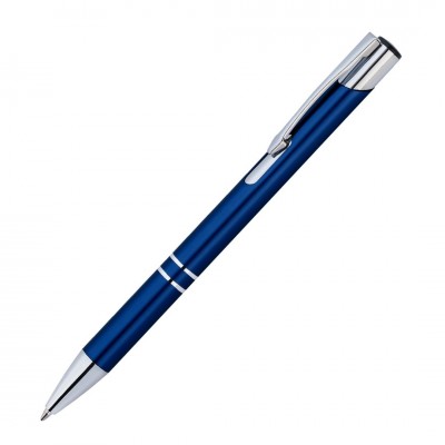 Ручка шариковая, темно-синяя, отделка серебристая