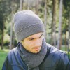 Шапка вязаная двойная с отворотом, акрил, темно-синяя