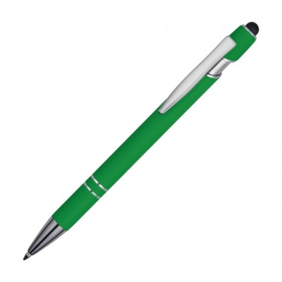 Ручка-стилус шариковая, soft-touch, зеленая