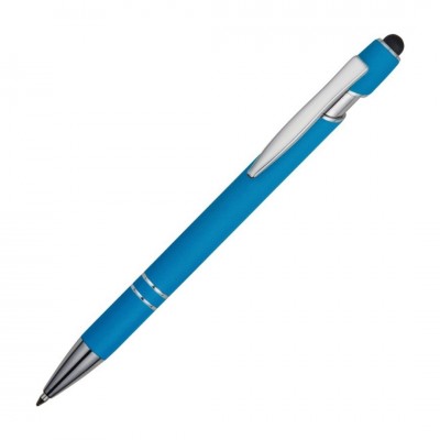 Ручка-стилус шариковая, soft-touch, голубая