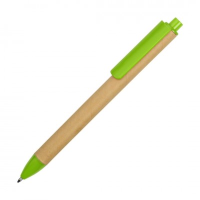 Ручка картонная шариковая "Эко" картон/пластик,  бежевый/зеленое яблоко
