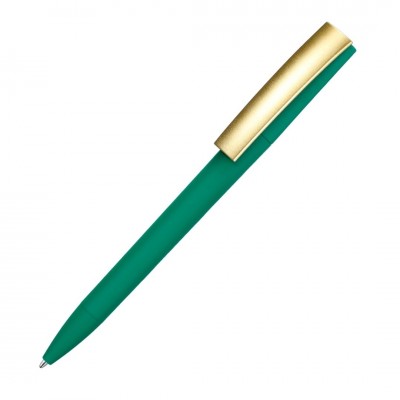 Ручка шариковая ZET  MIX, софт тач, зеленая с золотым