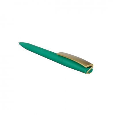 Ручка шариковая ZET  MIX, софт тач, зеленая с золотым