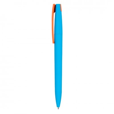 Ручка шариковая ZET  MIX, софт тач, голубая с оранжевым