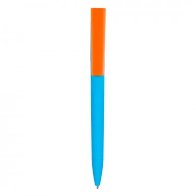 Ручка шариковая ZET  MIX, софт тач, голубая с оранжевым
