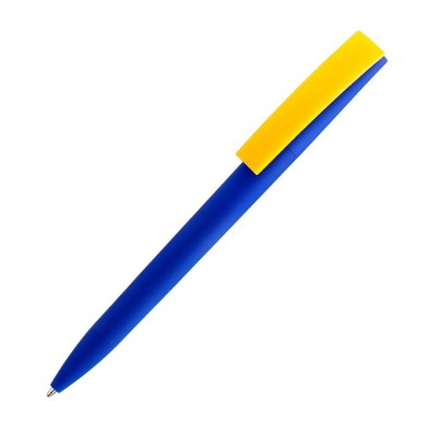 Ручка шариковая ZET  MIX, софт тач, cиняя с желтым