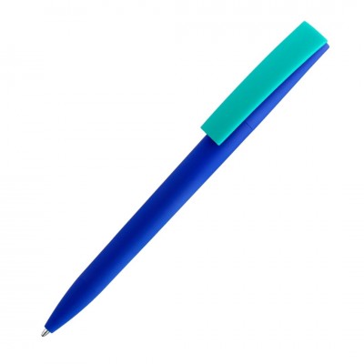 Ручка шариковая ZET  MIX, софт тач, cиняя с бирюзовым