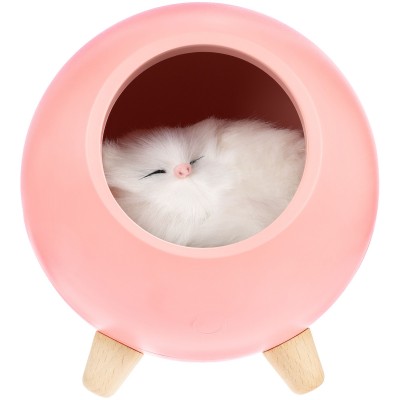 Беспроводная лампа-колонка с плюшевым котенком, розовая