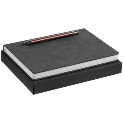 Набор: ежедневник с ручкой, серый с коричневым