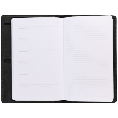 Еженедельник-портфолио 15х21см кожа, недатированный, черный