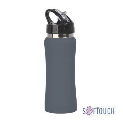 Бутылка спортивная, нержавеющая сталь/soft touch/пластик, 0,6 л., серый