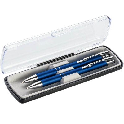 Набор: ручка и карандаш в футляре, темно-синий