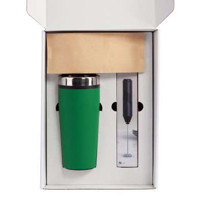 Набор: термостакан 500мл, кофе и капучинатор, зеленый