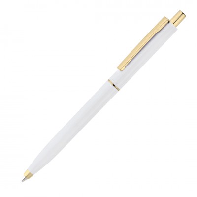 Ручка шариковая, пластик, белая с золотом