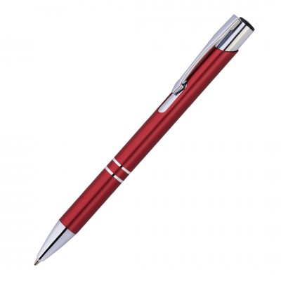 Ручка шариковая, темно-красная, отделка серебристая