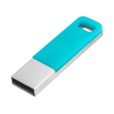 Флешка 32Гб металл с пластиковой вставкой, бирюзовый
