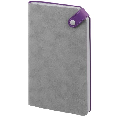 Ежедневник А5 хлястиком на кнопке, недатированный, серый с фиолетовым