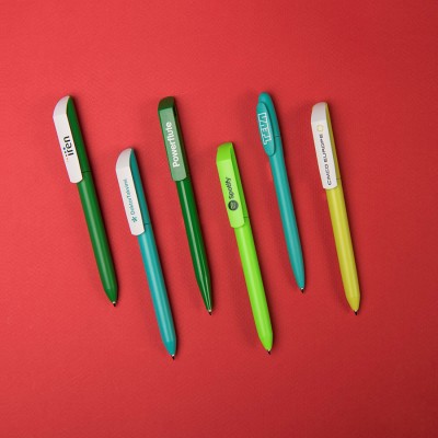 Ручка шариковая зеленая с белым клипом